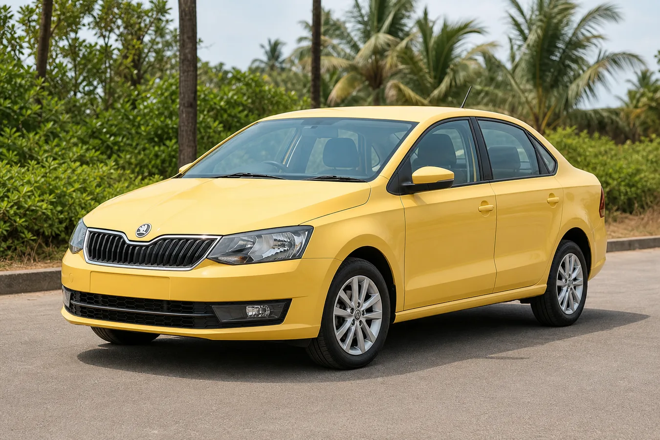 Yellow Skoda Rapid available for self-drive rental in Goa