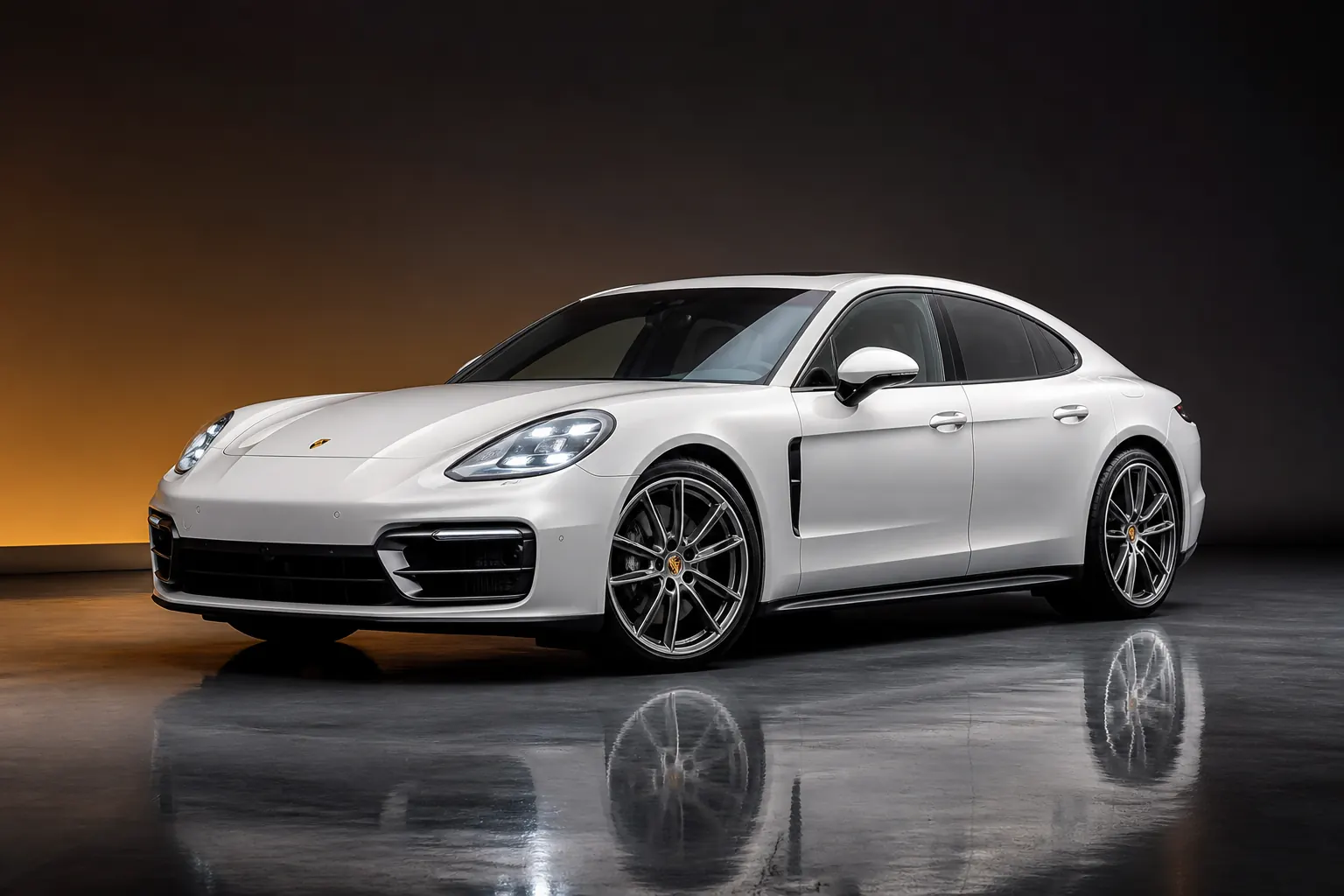 White Porsche Panamera luxury sports sedan
